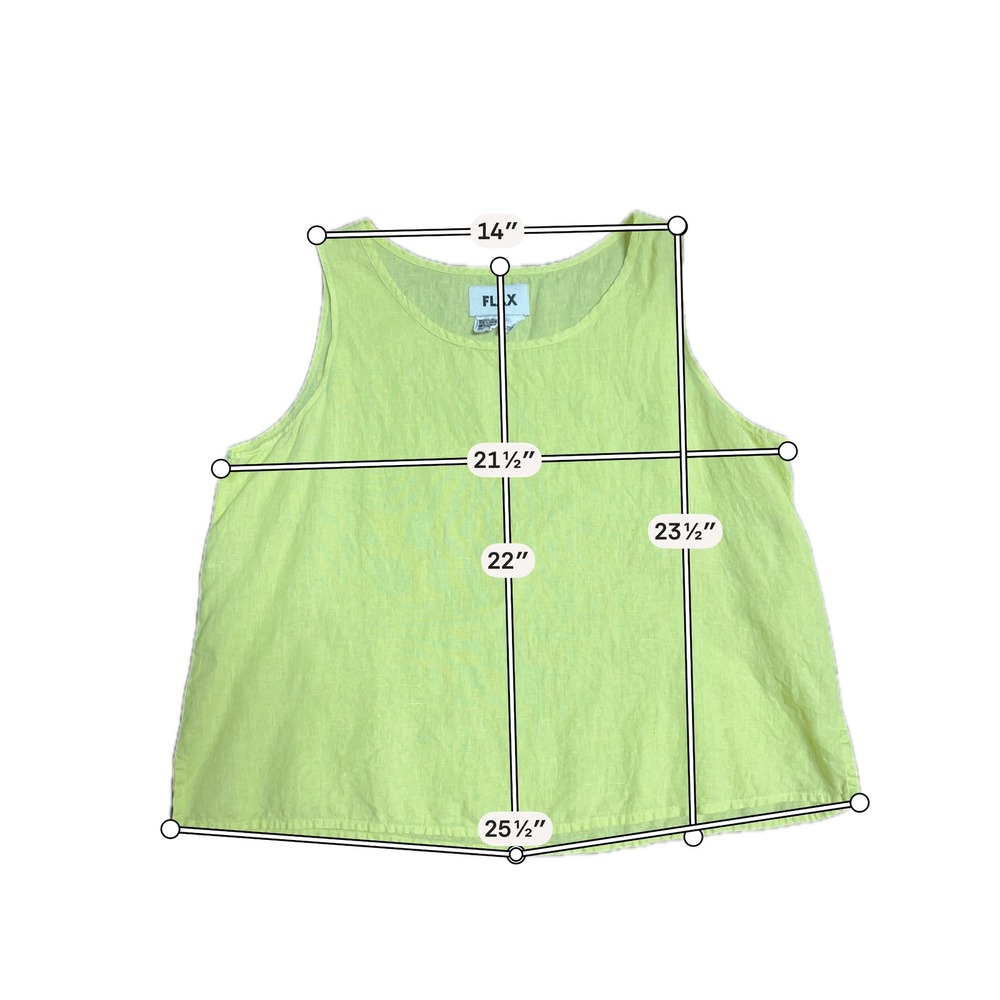 Flax Linen Tank Top Chartreuse Yellow Green Sleeveless Boxy Scoop Neck Medium - Picture 6 of 6